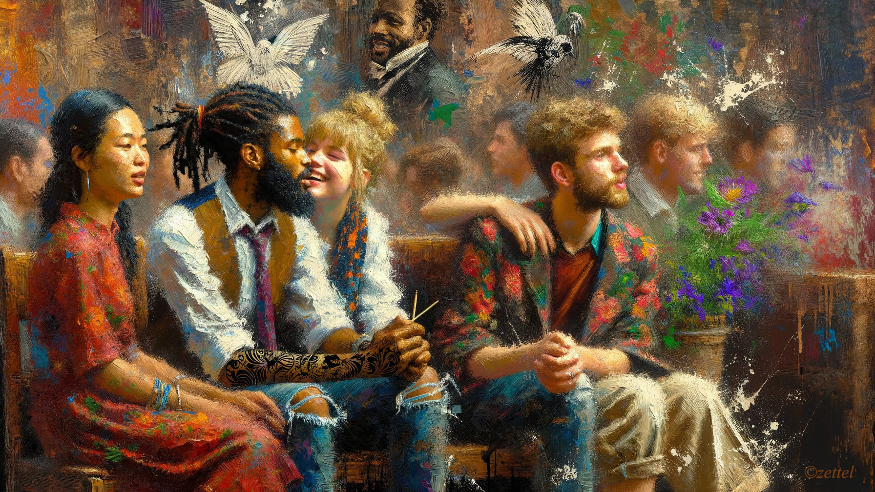 Diverse Group of Young Adults in Colorful Setting