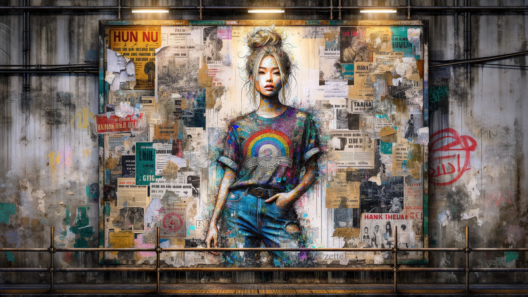 Vibrant Mural of Confident Young Woman in Urban Setting