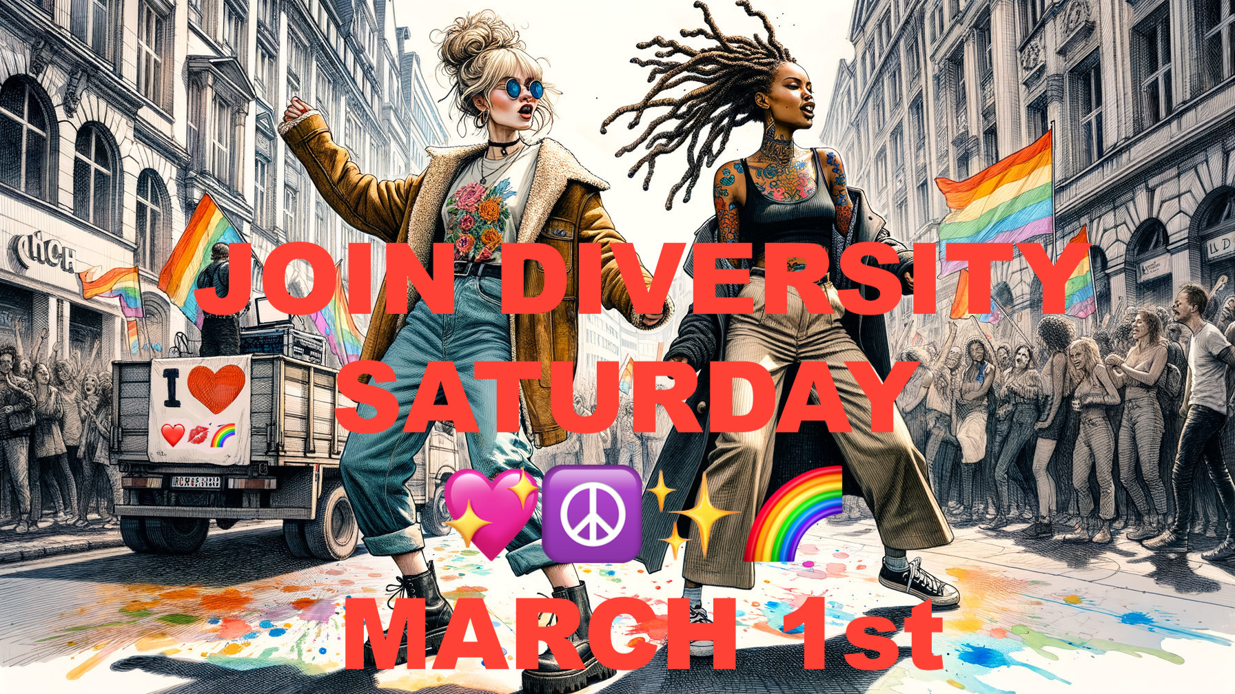 Vibrant Street Scene Celebrating Diversity and Inclusivity