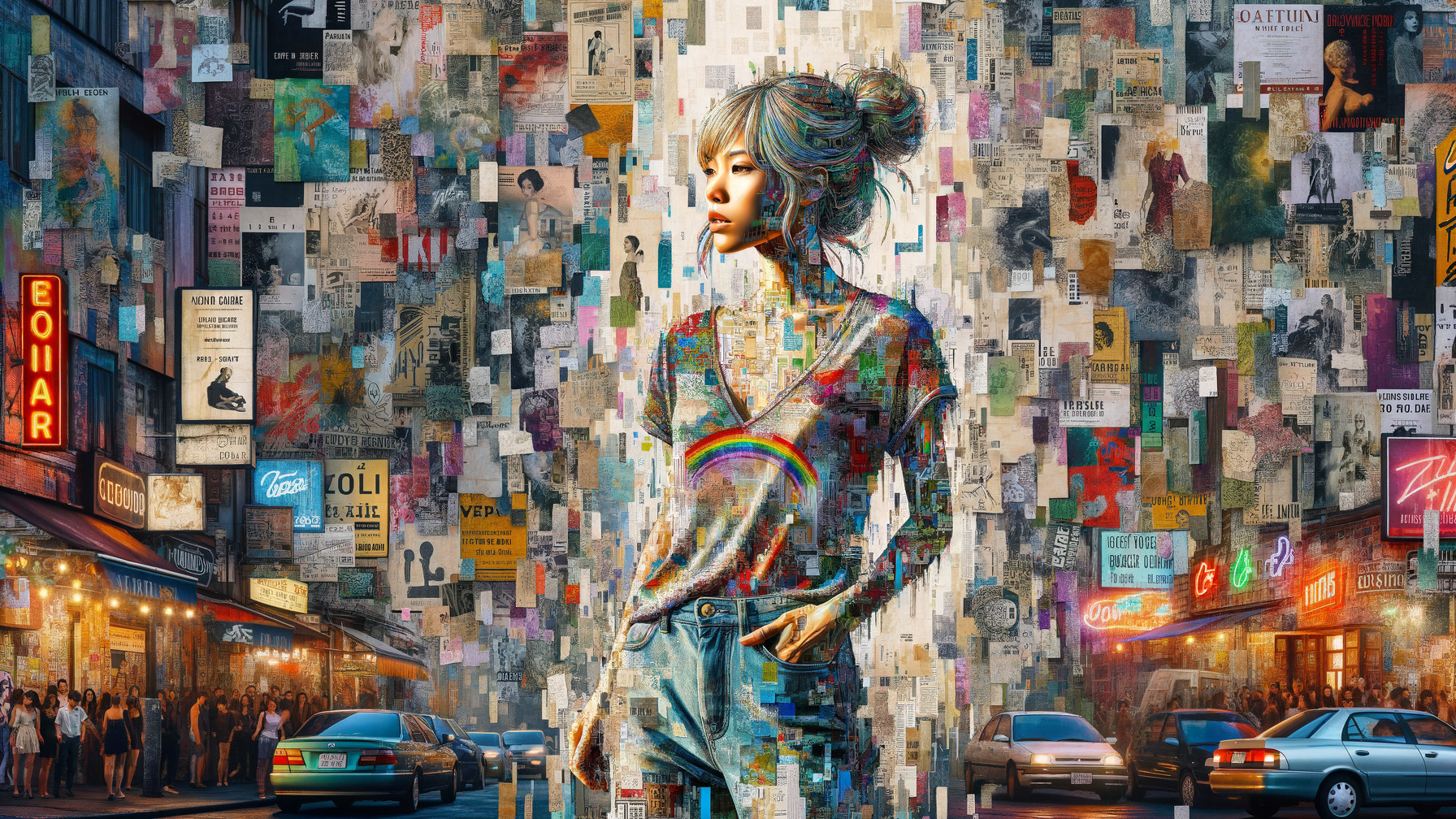 Young Woman Amidst Urban Art and City Life
