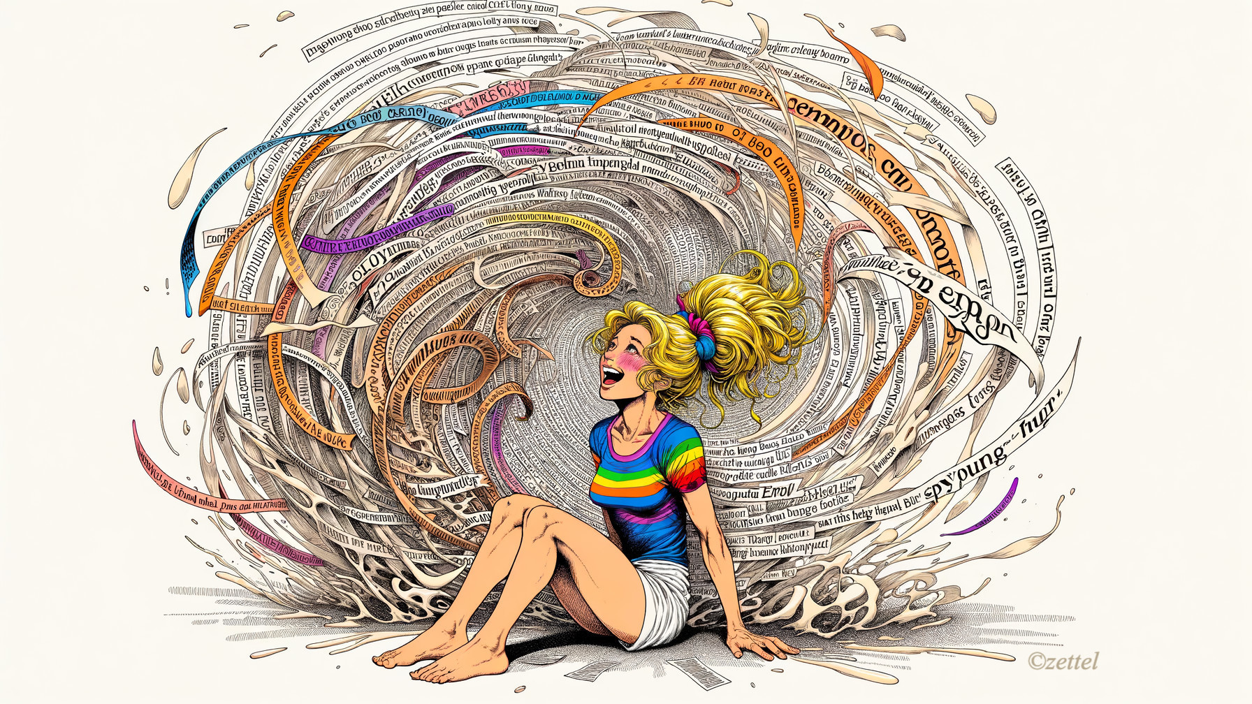 Whimsical Illustration of a Joyful Young Woman