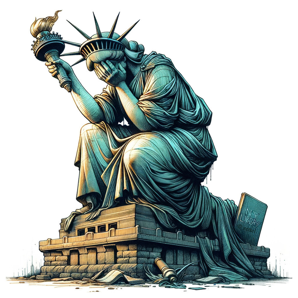 Sorrowful Statue of Liberty in Contemplation Scene