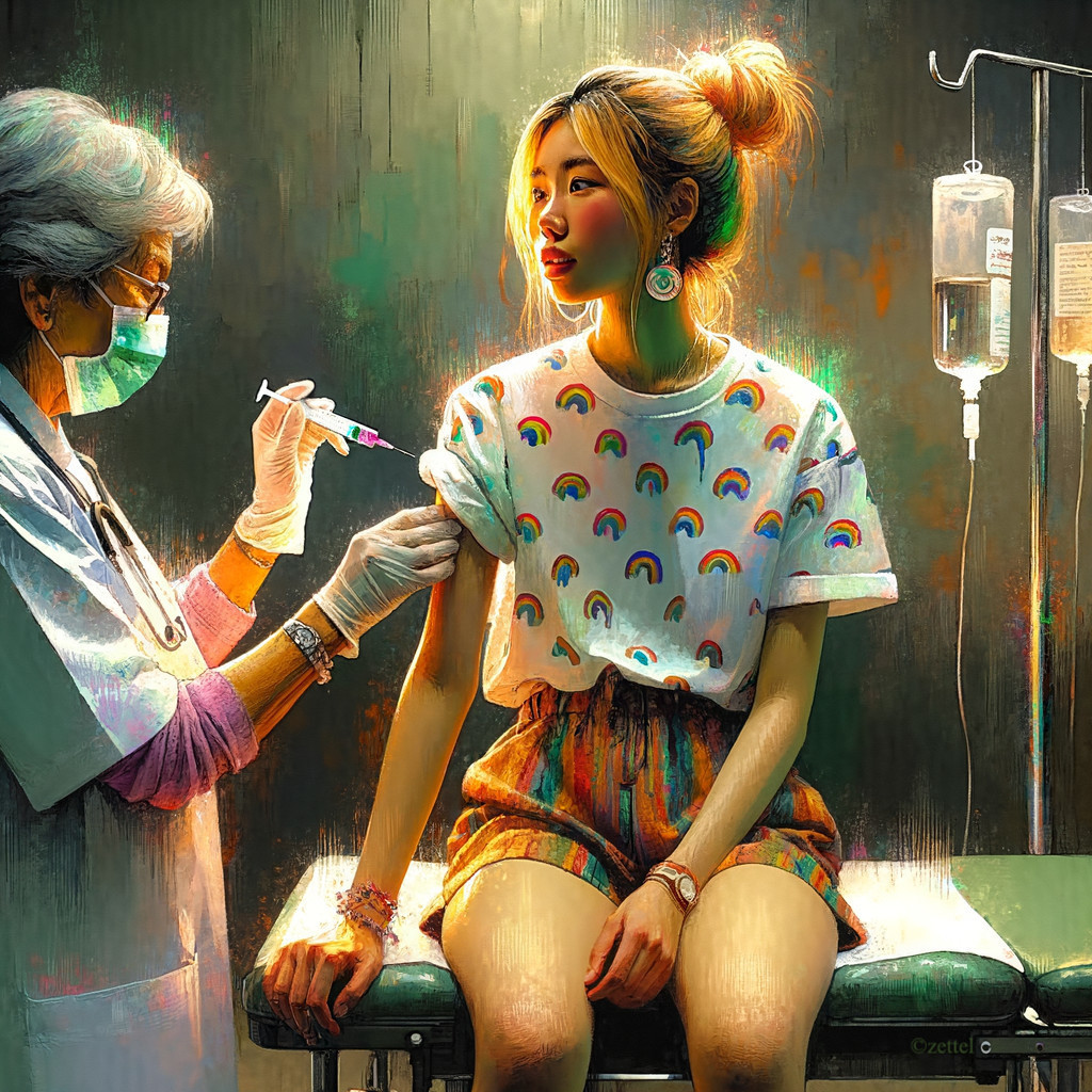 Young Woman Receives Vaccine in Medical Examination Room