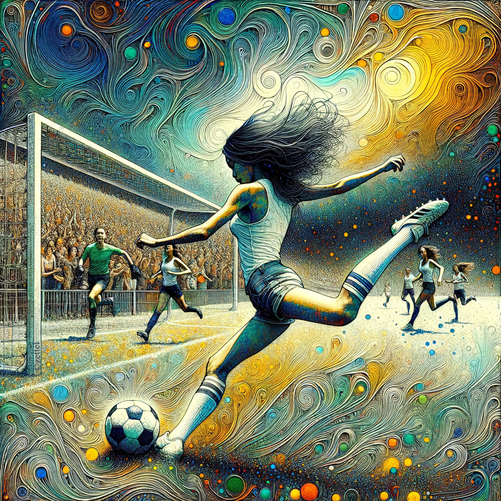 Dynamic Soccer Scene with Female Player in Action