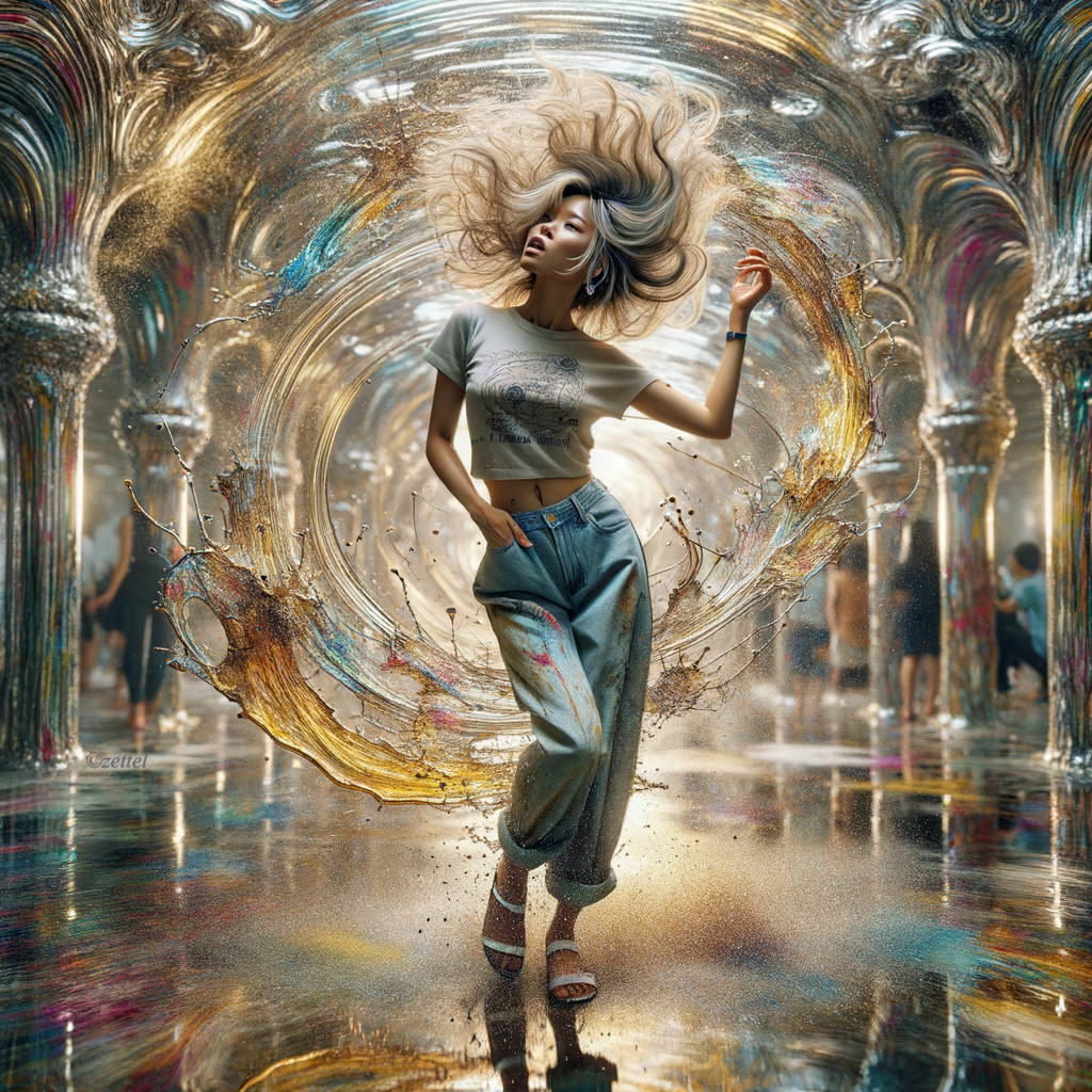 Woman with Flowing Hair in Vibrant Ethereal Environment
