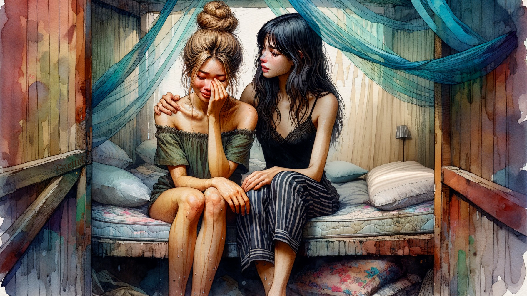 Intimate Scene of Two Women in Soft Lighting