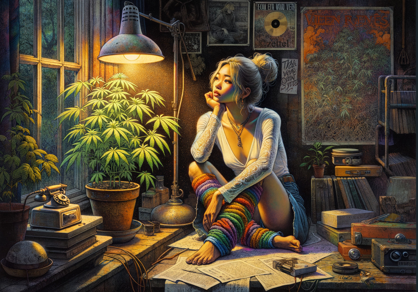 Cozy Room with Vintage Decor and Indoor Plants