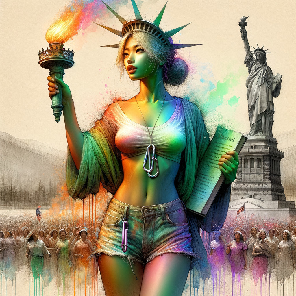 Vibrant Artwork of Female Figure Symbolizing Liberty