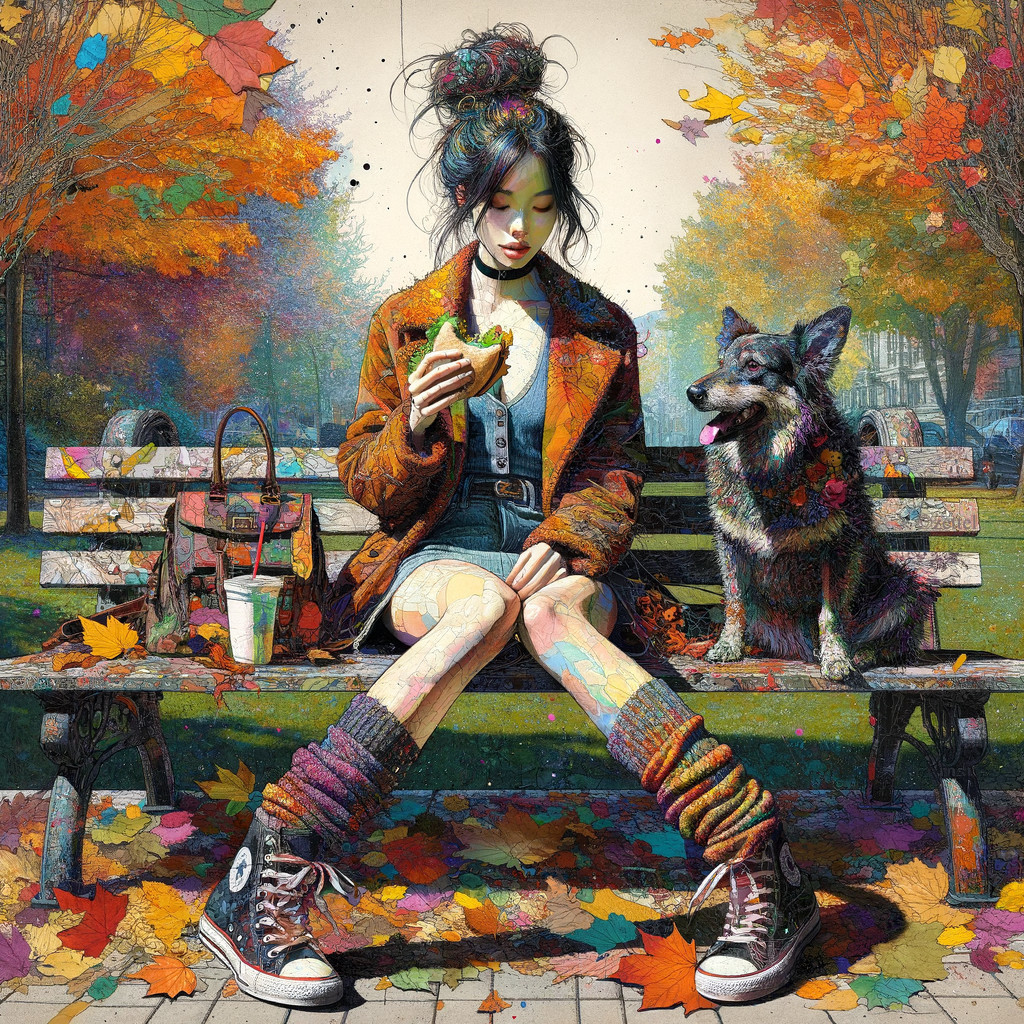Young Woman with Dog in Autumn Park Setting