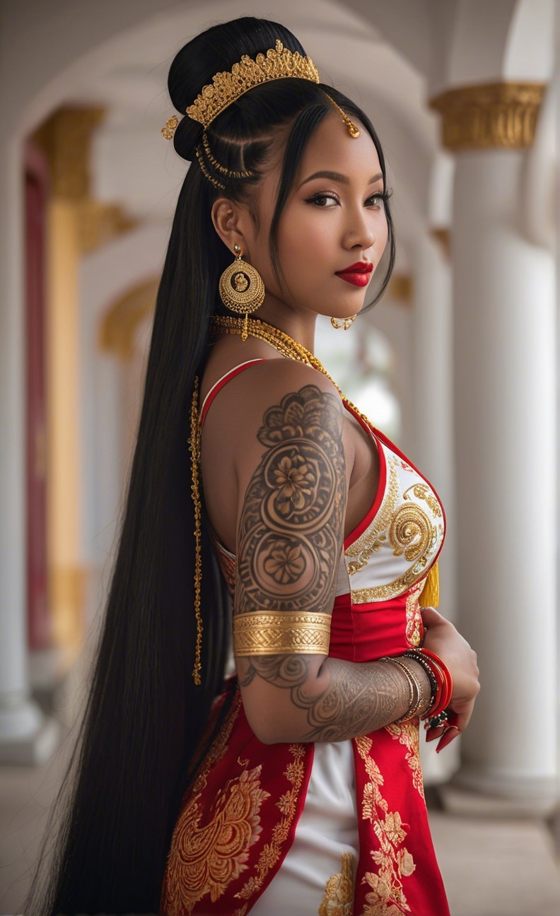 Vibrant Traditional Attire with Intricate Gold Details