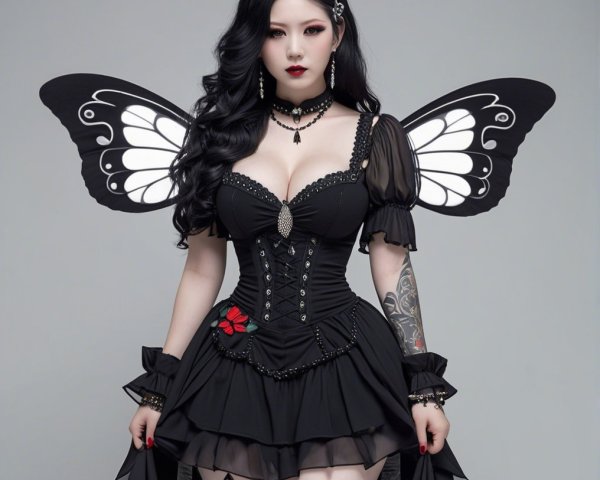 Gothic Butterfly-Themed Outfit with Striking Wings