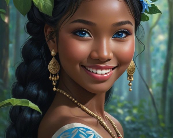 Young Woman in Elegant Outfit Smiling in Forest
