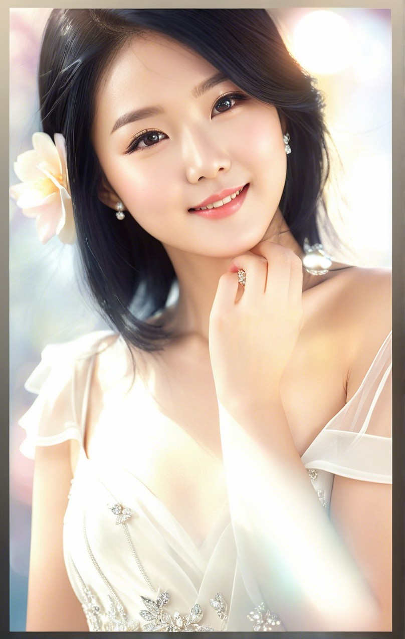 Young woman in elegant dress with flower and sparkle