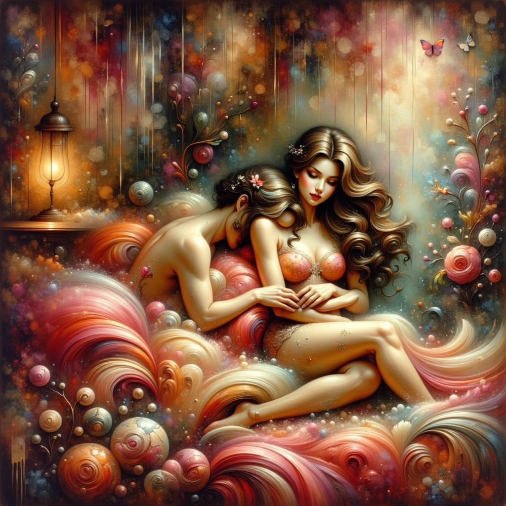 Abstract Artwork of Two Women in Colorful Clouds