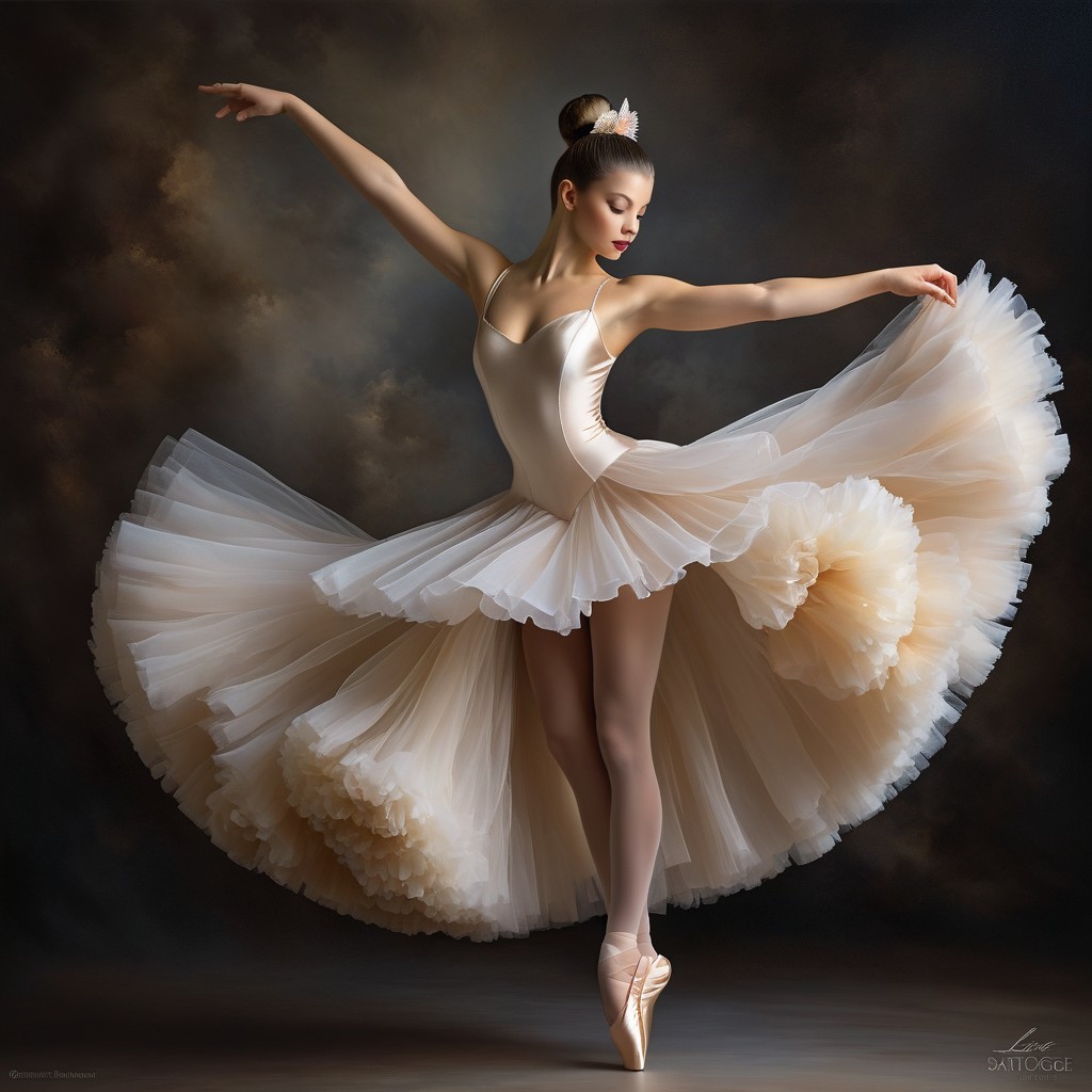 Ballet Dancer in Cream Tutu Under Dramatic Lighting