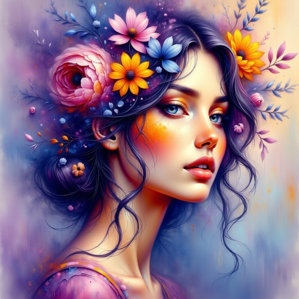 Portrait of a Young Woman with Flower Adornments