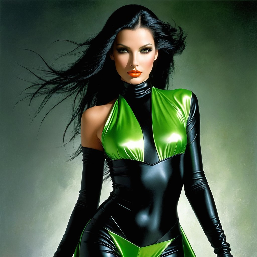 Confident Female Figure in Vibrant Costume and Makeup