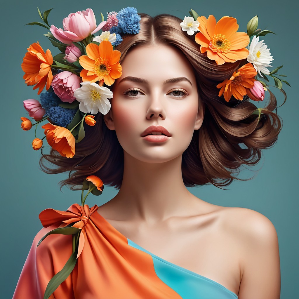Serene Woman with Floral Crown and Colorful Garment