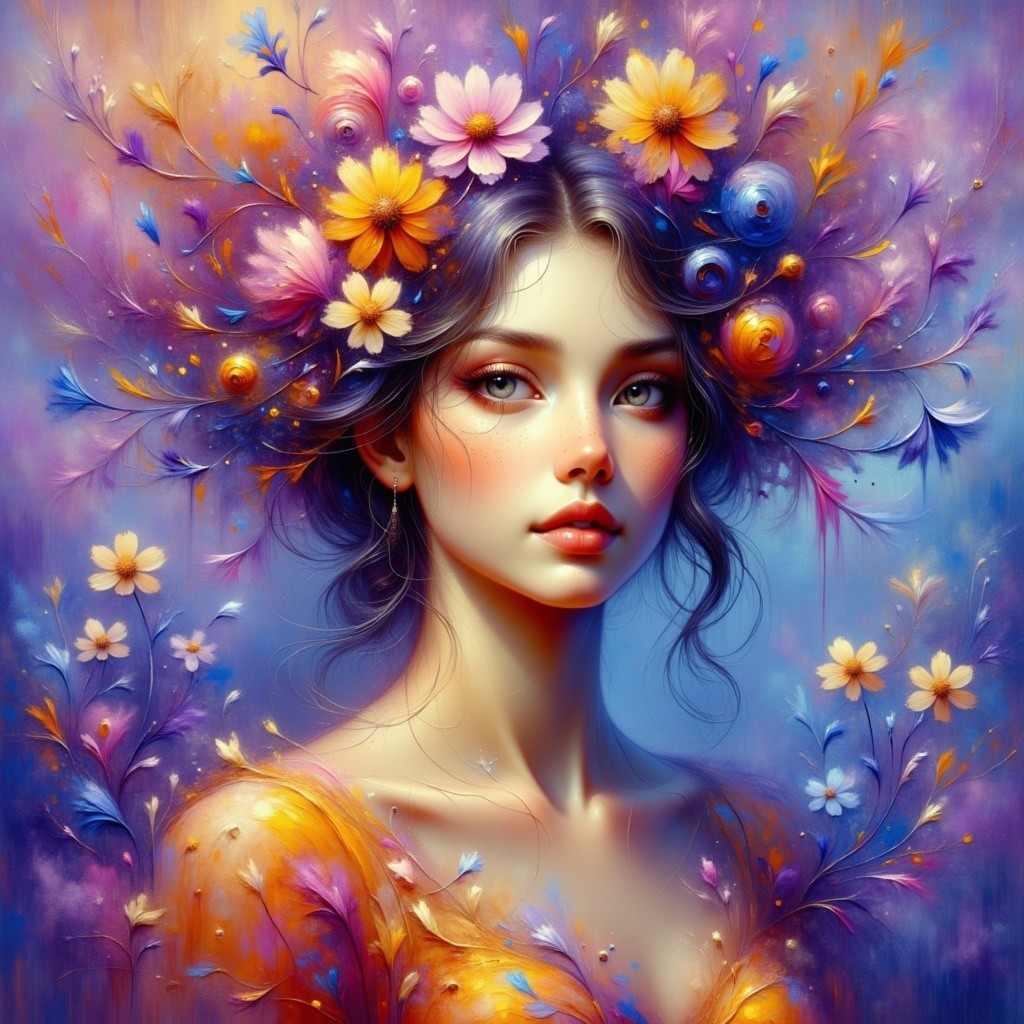 Woman with Floral Crown in Ethereal Setting