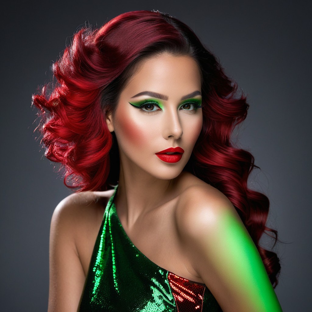 Portrait of a Woman with Red Curls and Green Dress