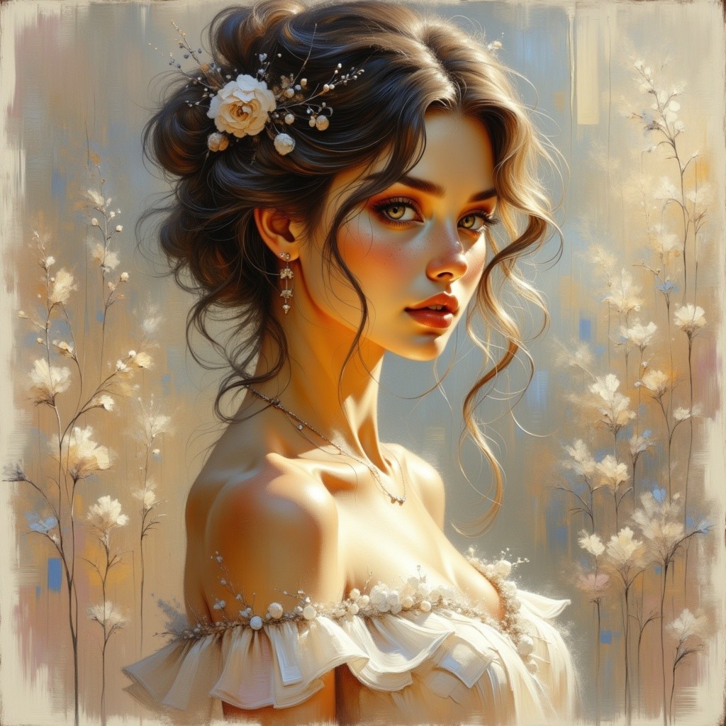 Dreamy Illustration of a Young Woman in Pastels