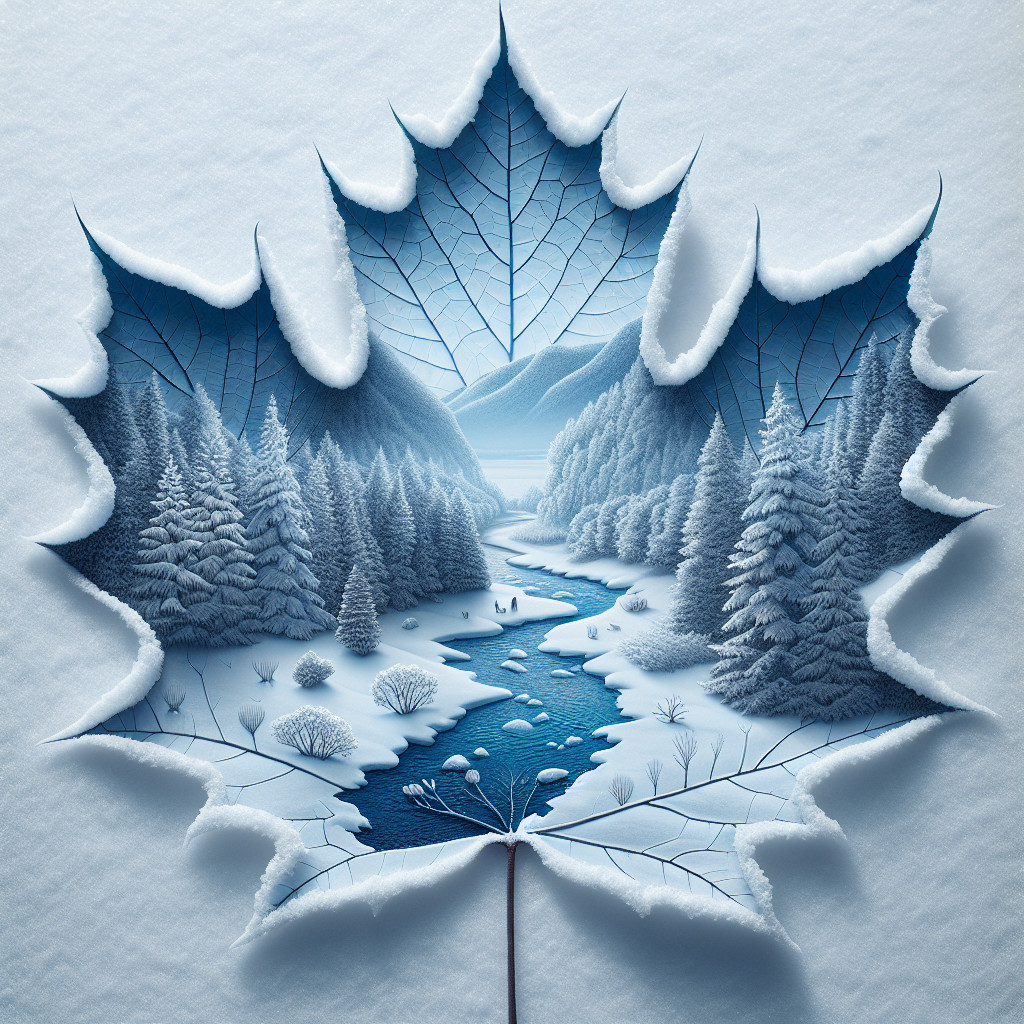 Maple Leaf Cutout Revealing Winter Landscape