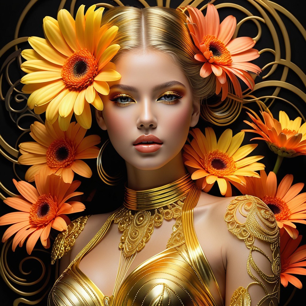 Portrait of a Young Woman with Floral Crown and Jewelry