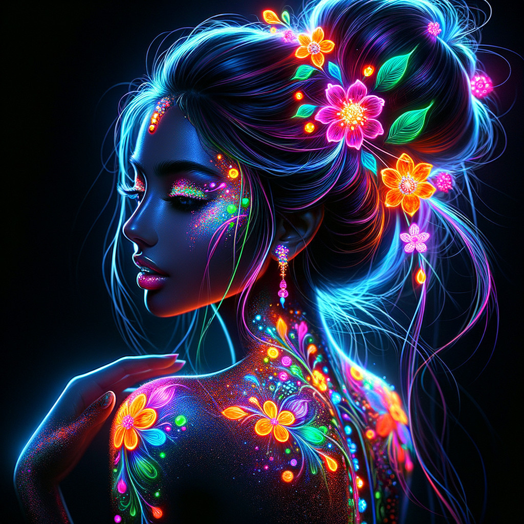 Vivid Portrait of a Woman with Floral Patterns