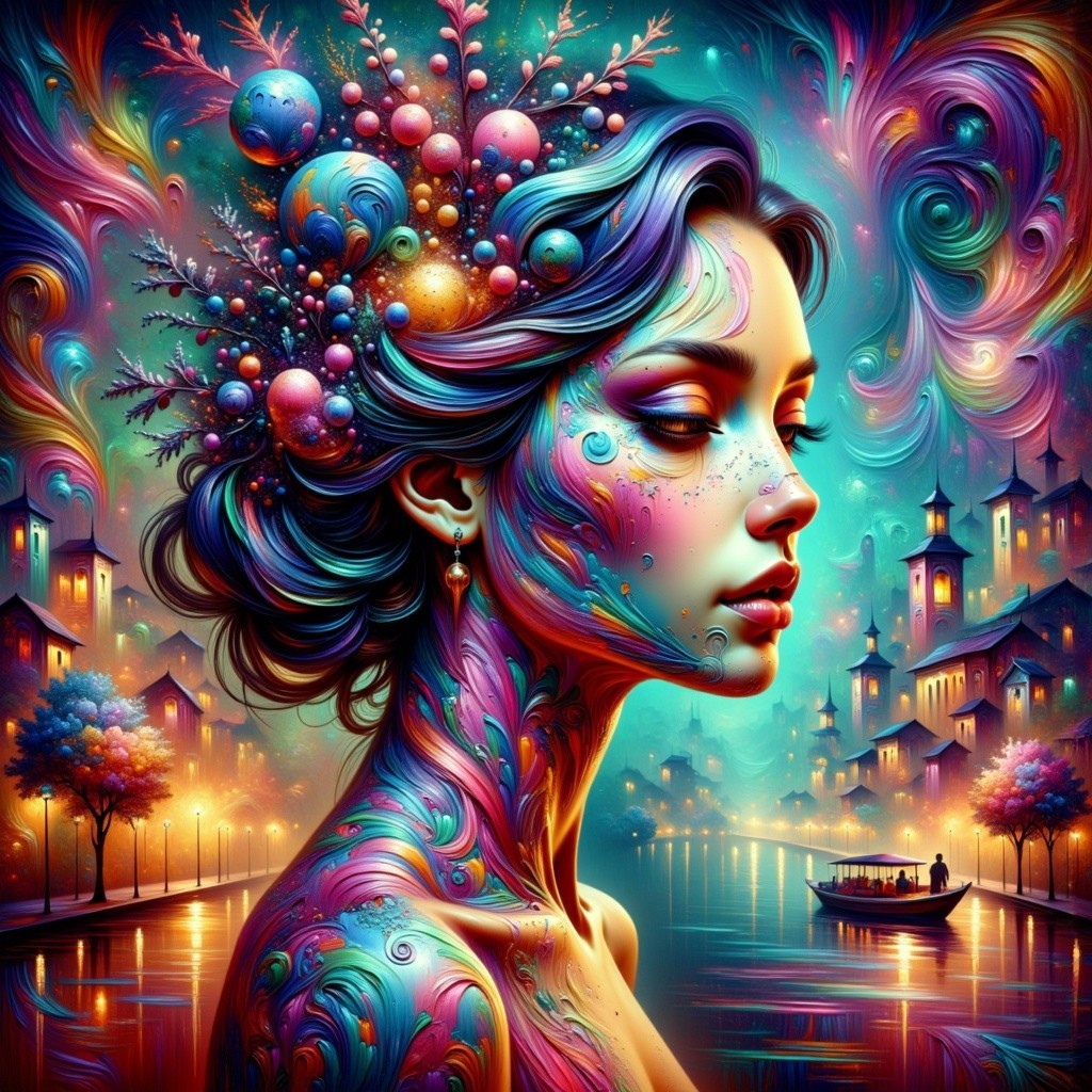 Surreal Portrait of a Woman with Colorful Patterns