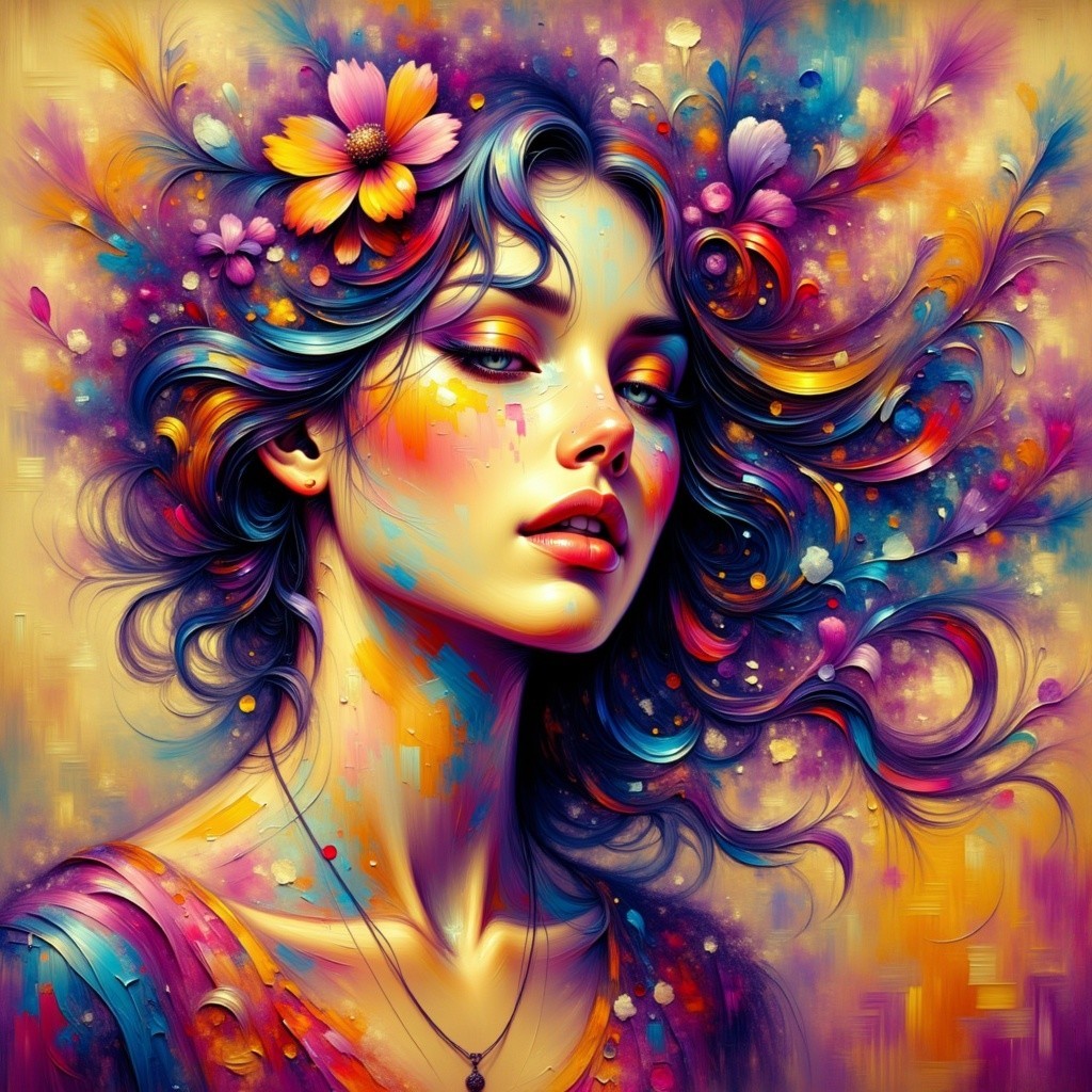 Vibrant Portrait of a Young Woman with Floral Accents