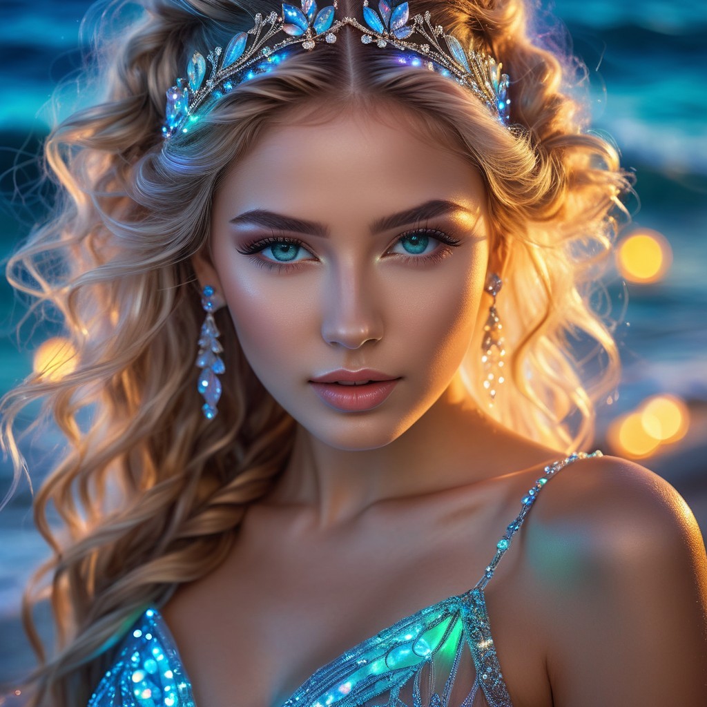 Young woman with blonde hair and sparkling crown