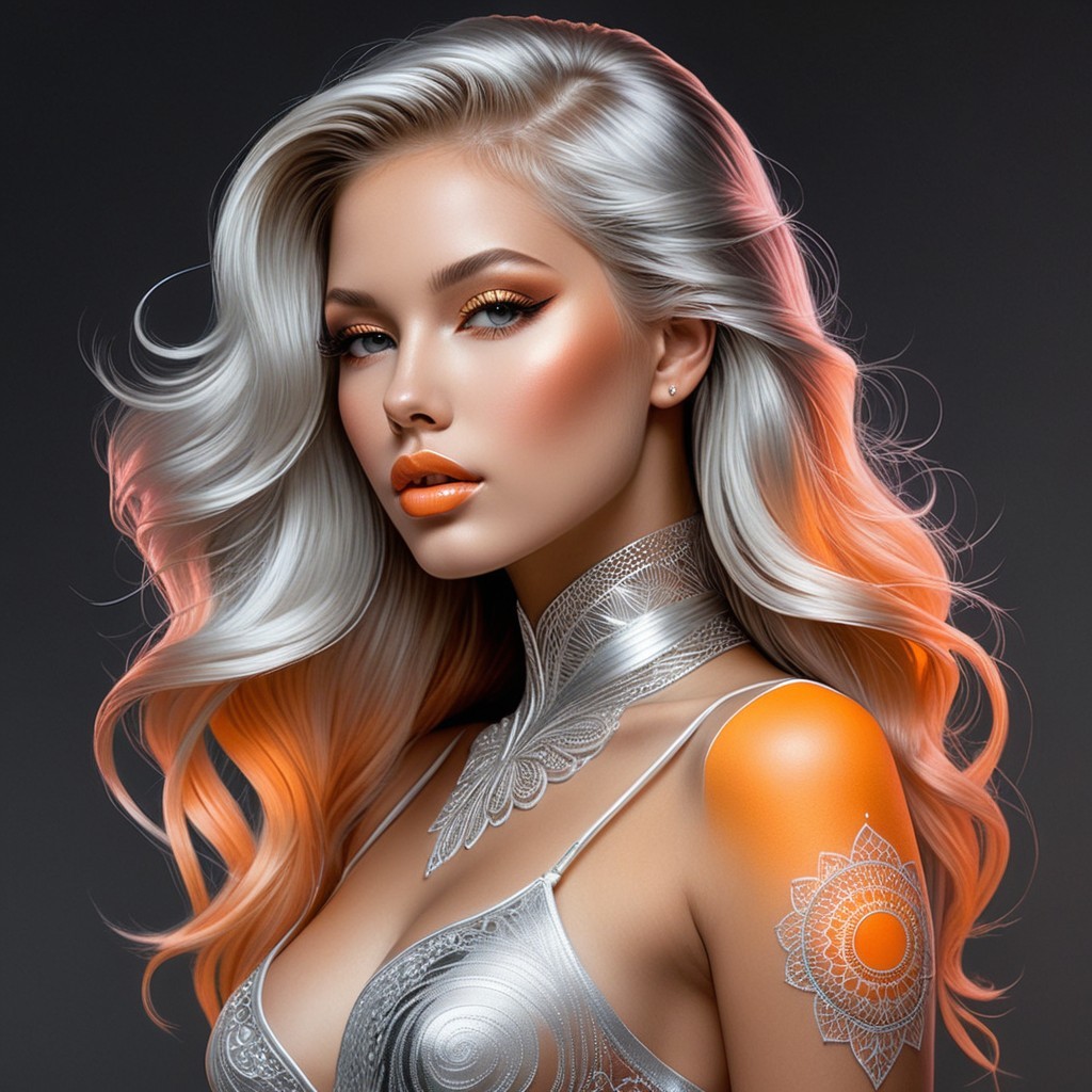 Portrait of a Woman with Silver Hair and Intricate Jewelry