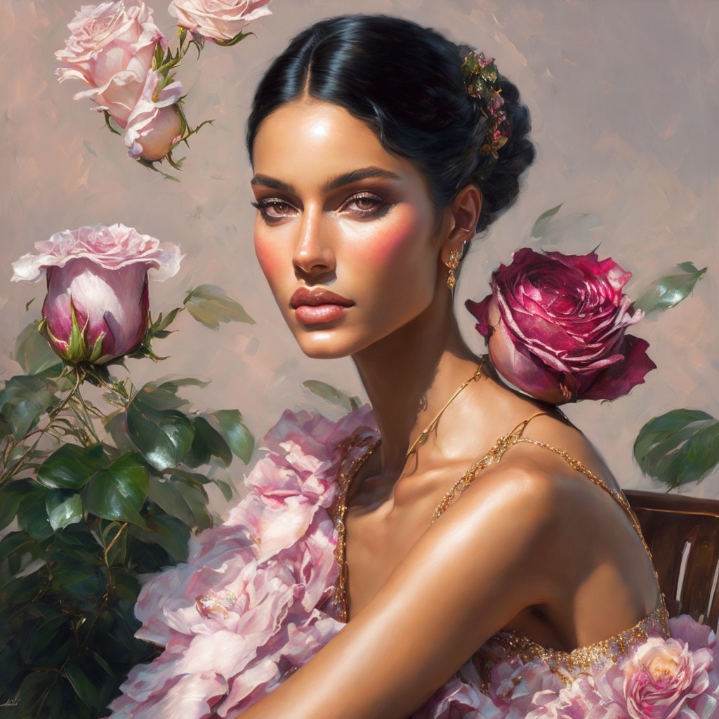 Elegant Portrait of a Woman with Floral Accents