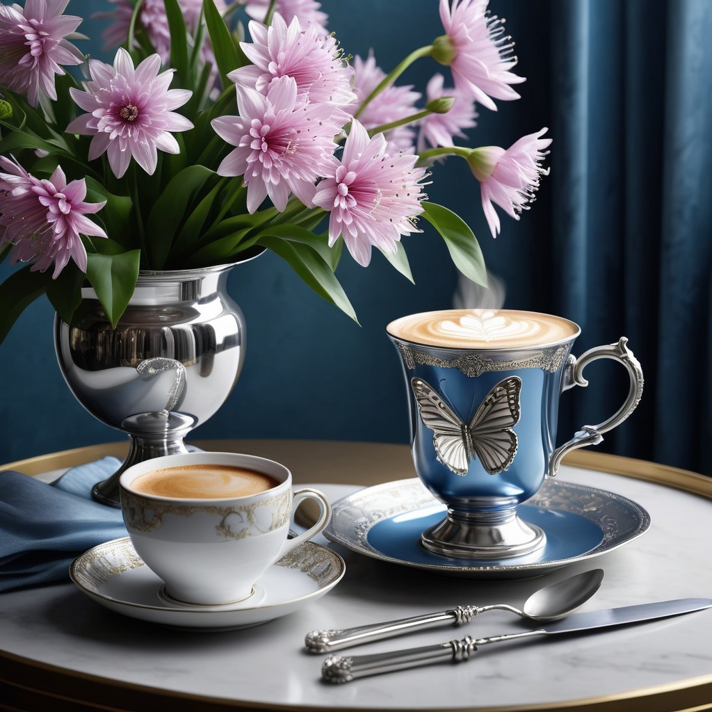 Elegant Table Setting with Flowers and Coffee Cups