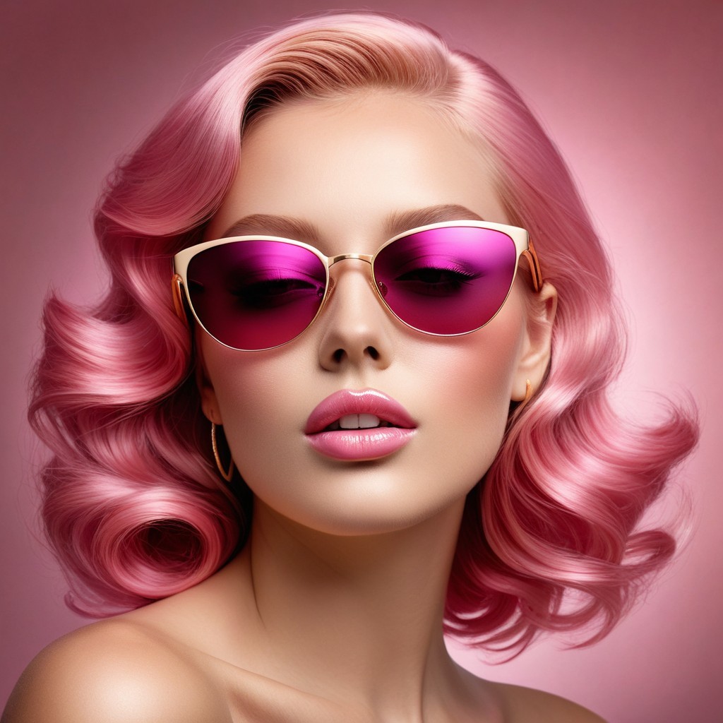 Glamorous Woman with Pink Hair and Cat-Eye Sunglasses