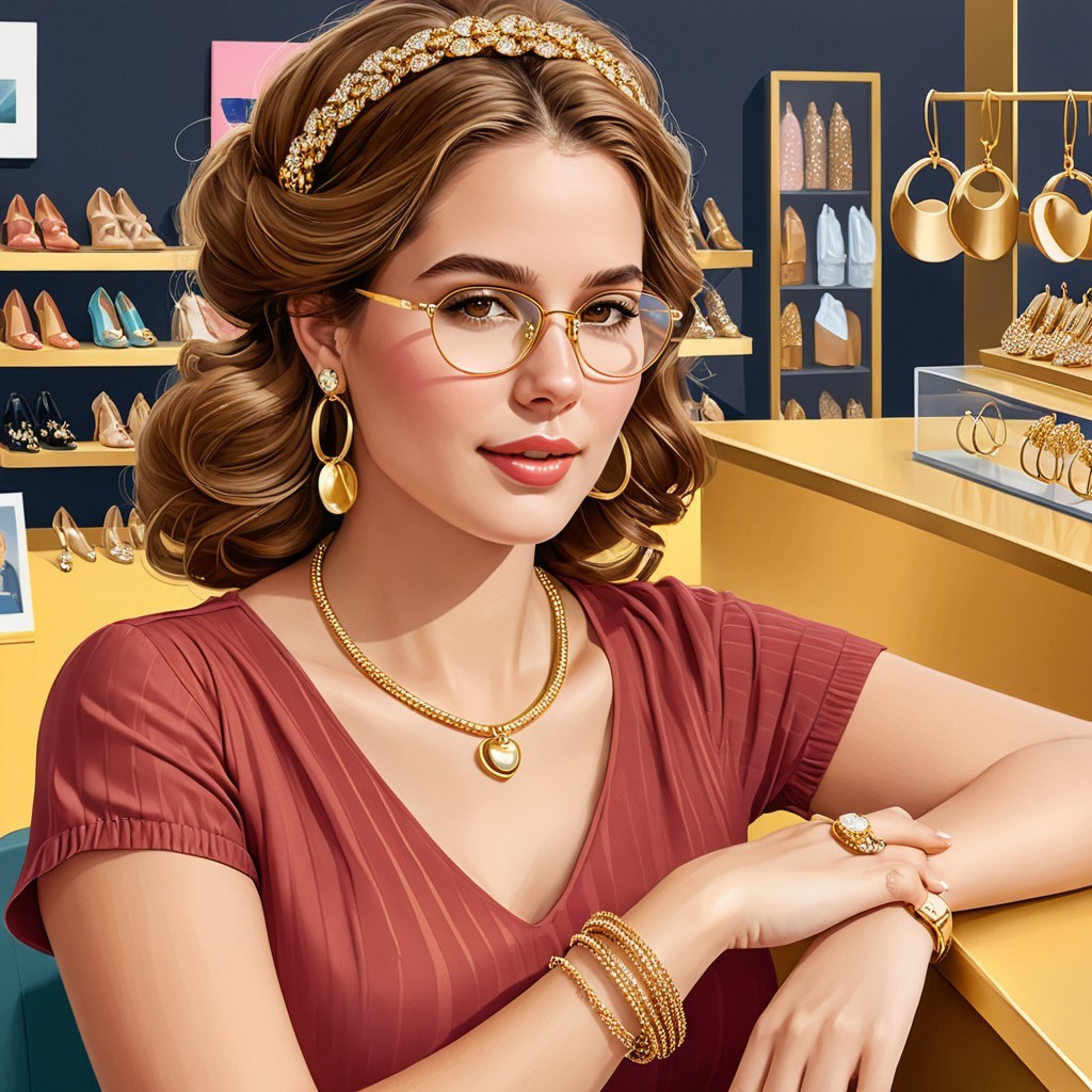 Young Woman in Chic Jewelry Store with Accessories