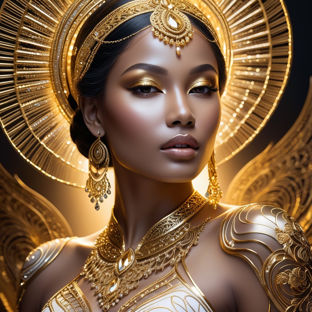 Portrait of a woman in gold jewelry and elaborate attire