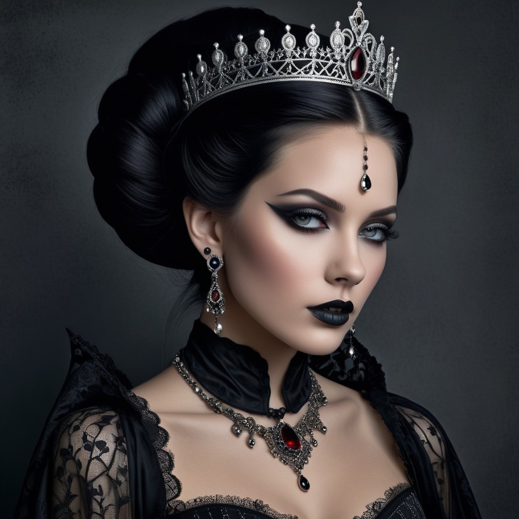 Portrait of a Woman in Black Gown with Gothic Aesthetic