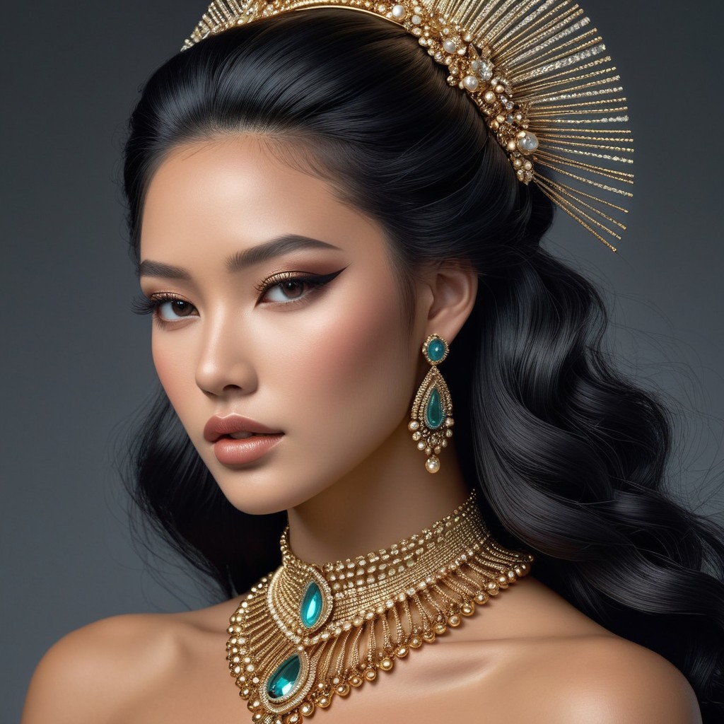 Close-up of a young woman with elegant waves and jewelry