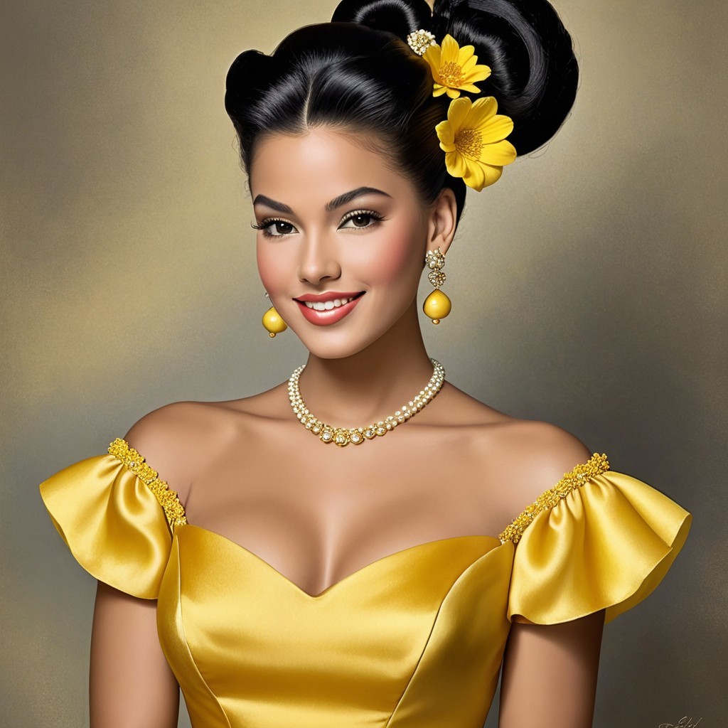 Elegant Woman in Yellow Gown with Floral Accents