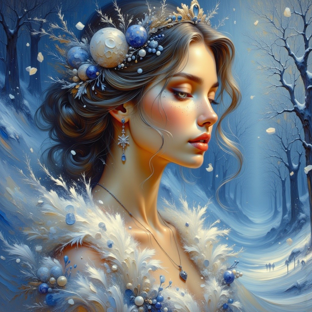 Elegant Woman in Winter Wonderland Painting
