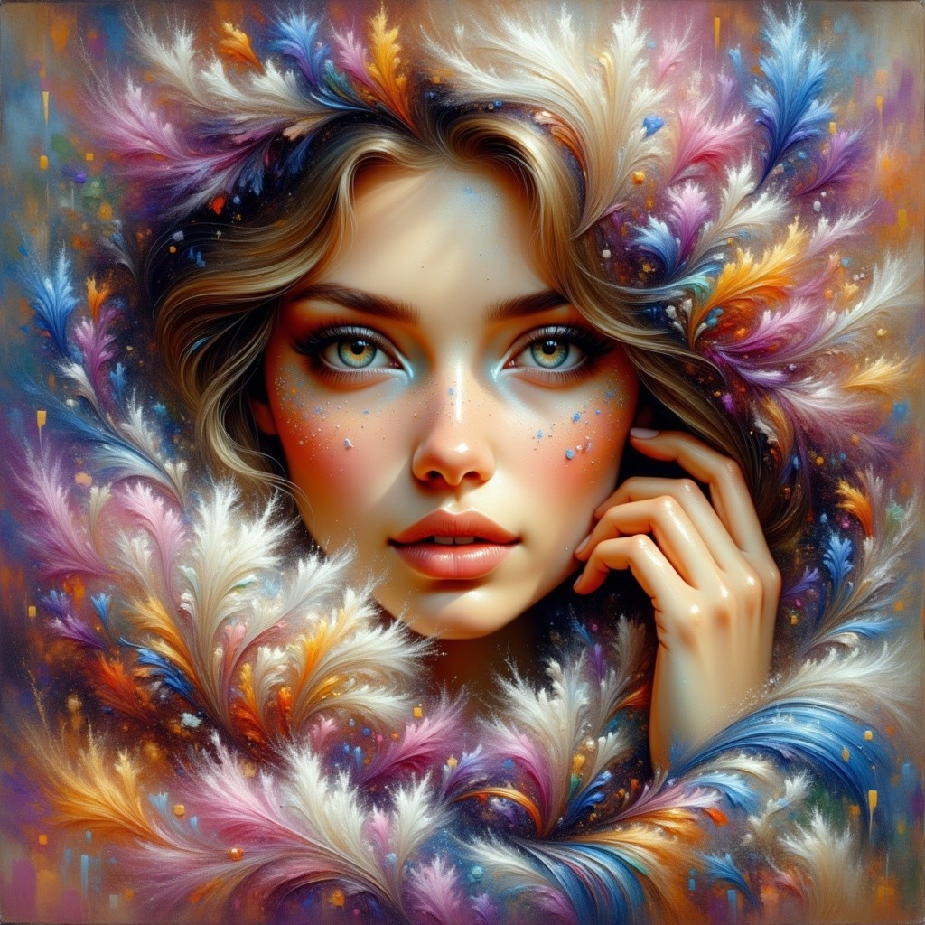 Portrait of a Young Woman with Floral Patterns