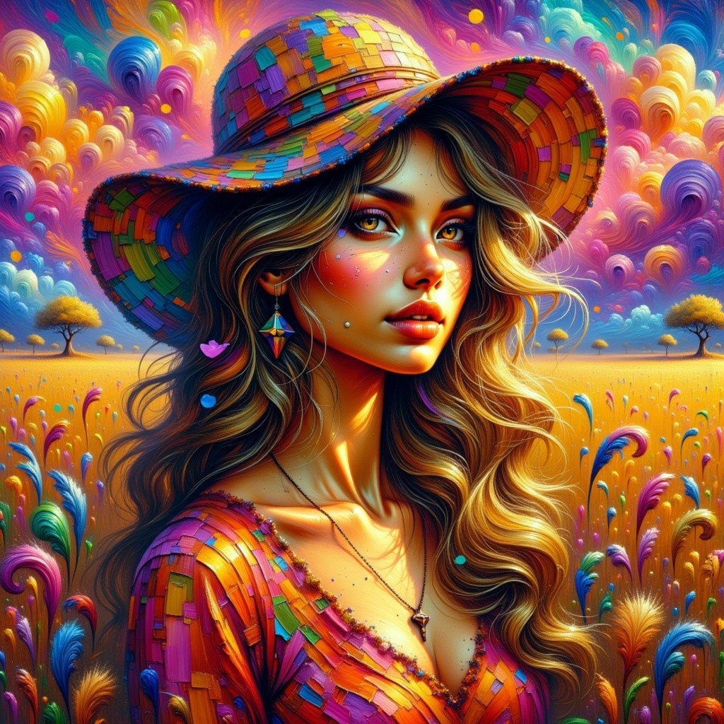Colorful Portrait of Woman in Dreamy Landscape