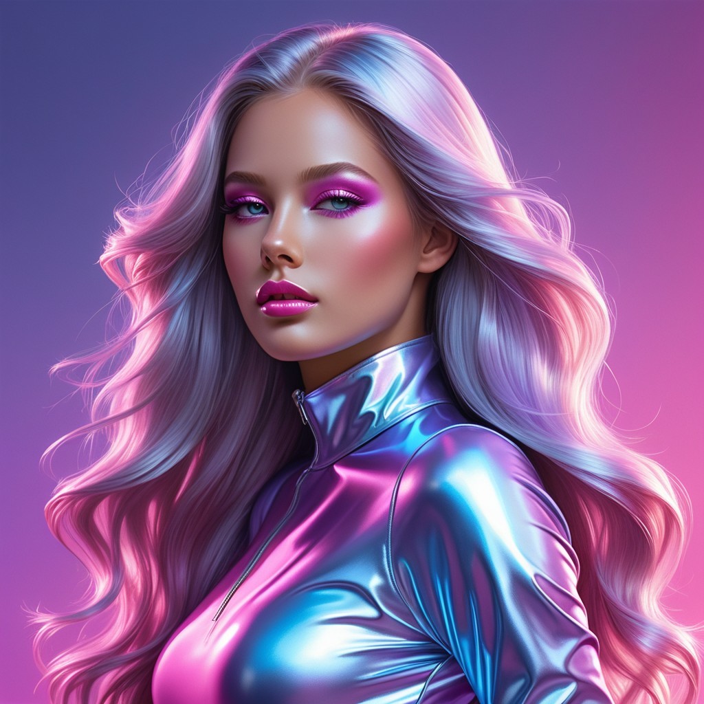 Person with Silver and Purple Hair in Futuristic Outfit