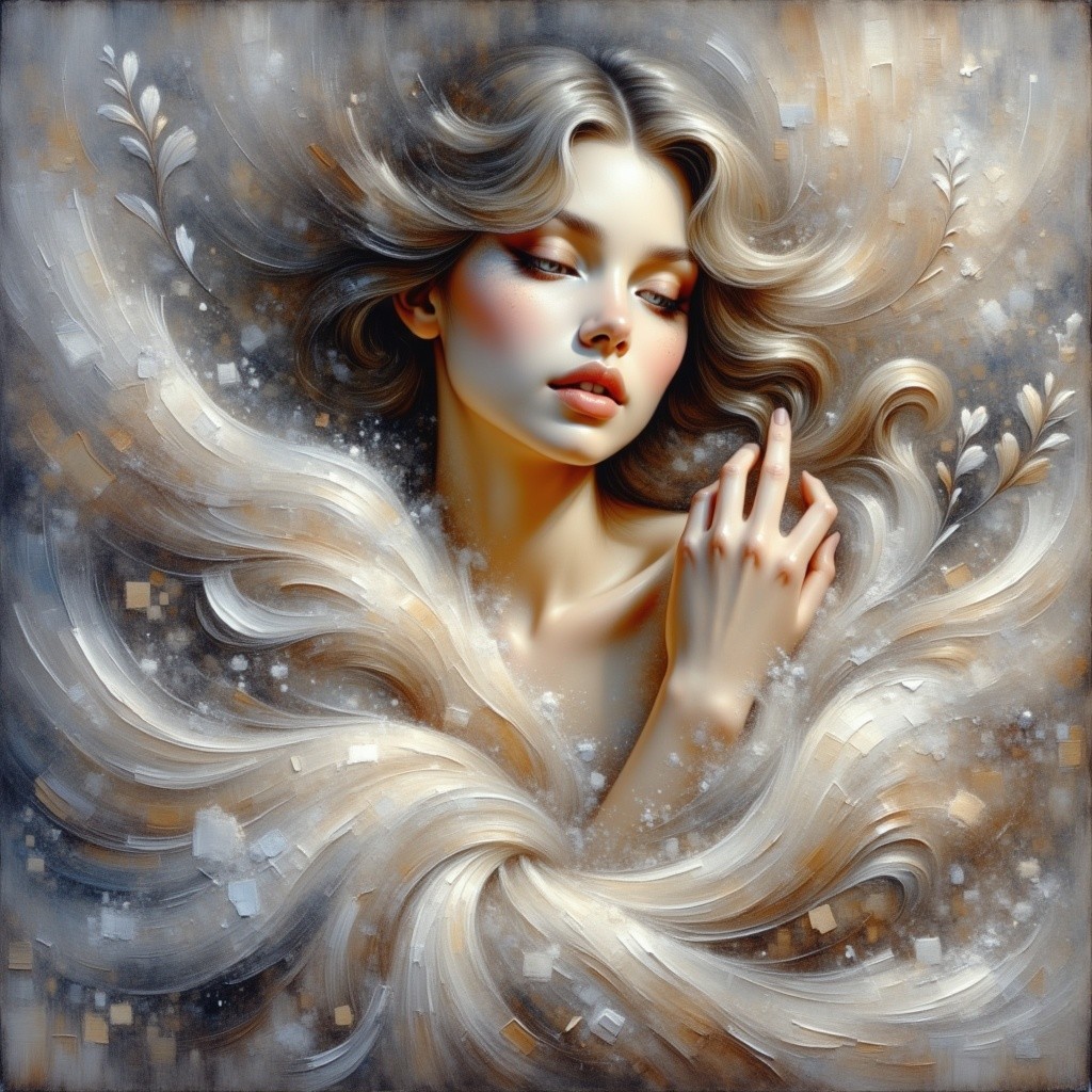 Ethereal Portrait of a Young Woman with Abstract Background