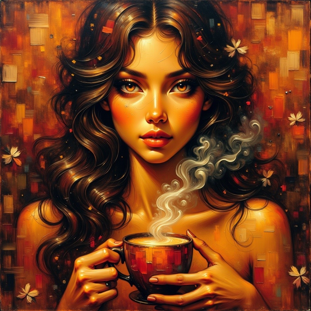 Portrait of a Young Woman with Wavy Hair and Flowers