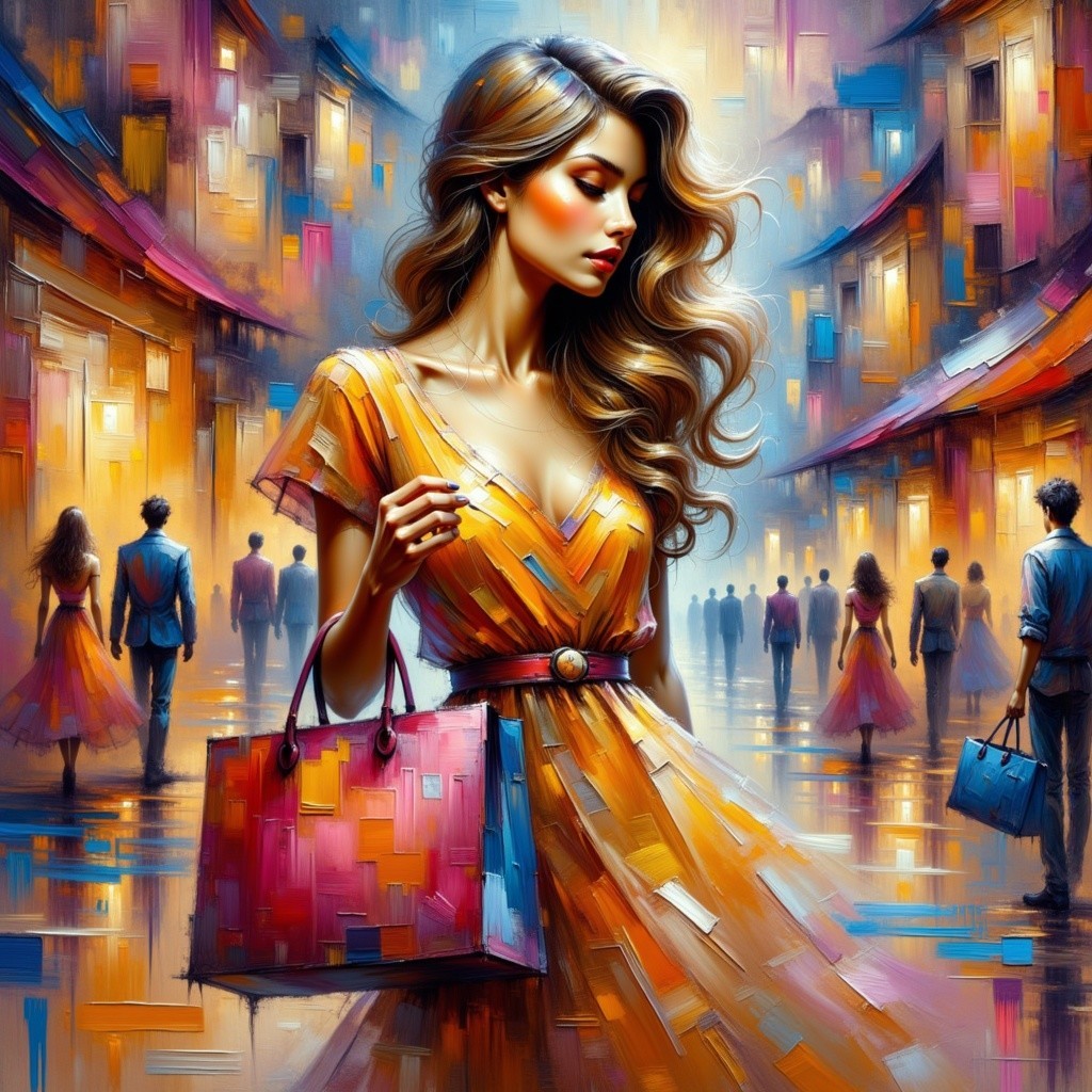 Stylish Woman in Orange Dress in Urban Scene
