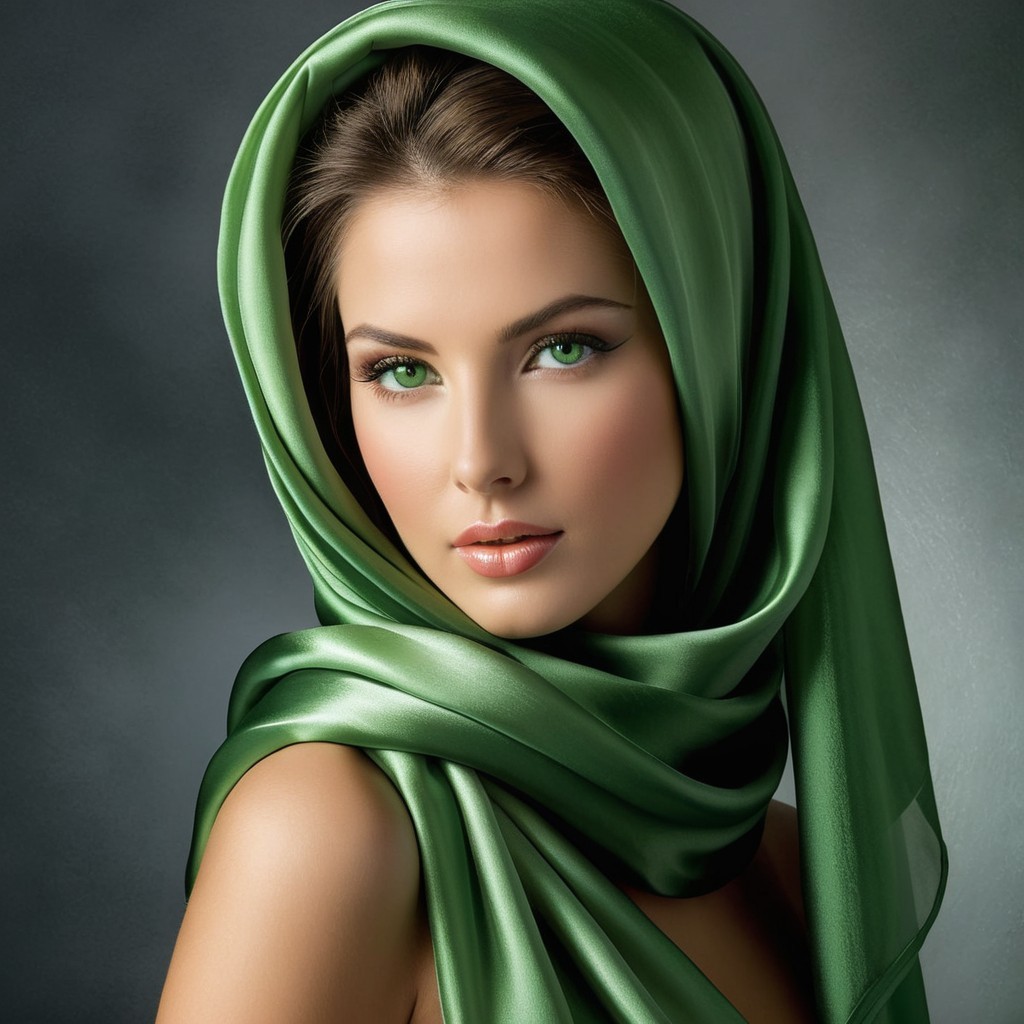 Elegant Portrait of a Young Woman with Green Scarf