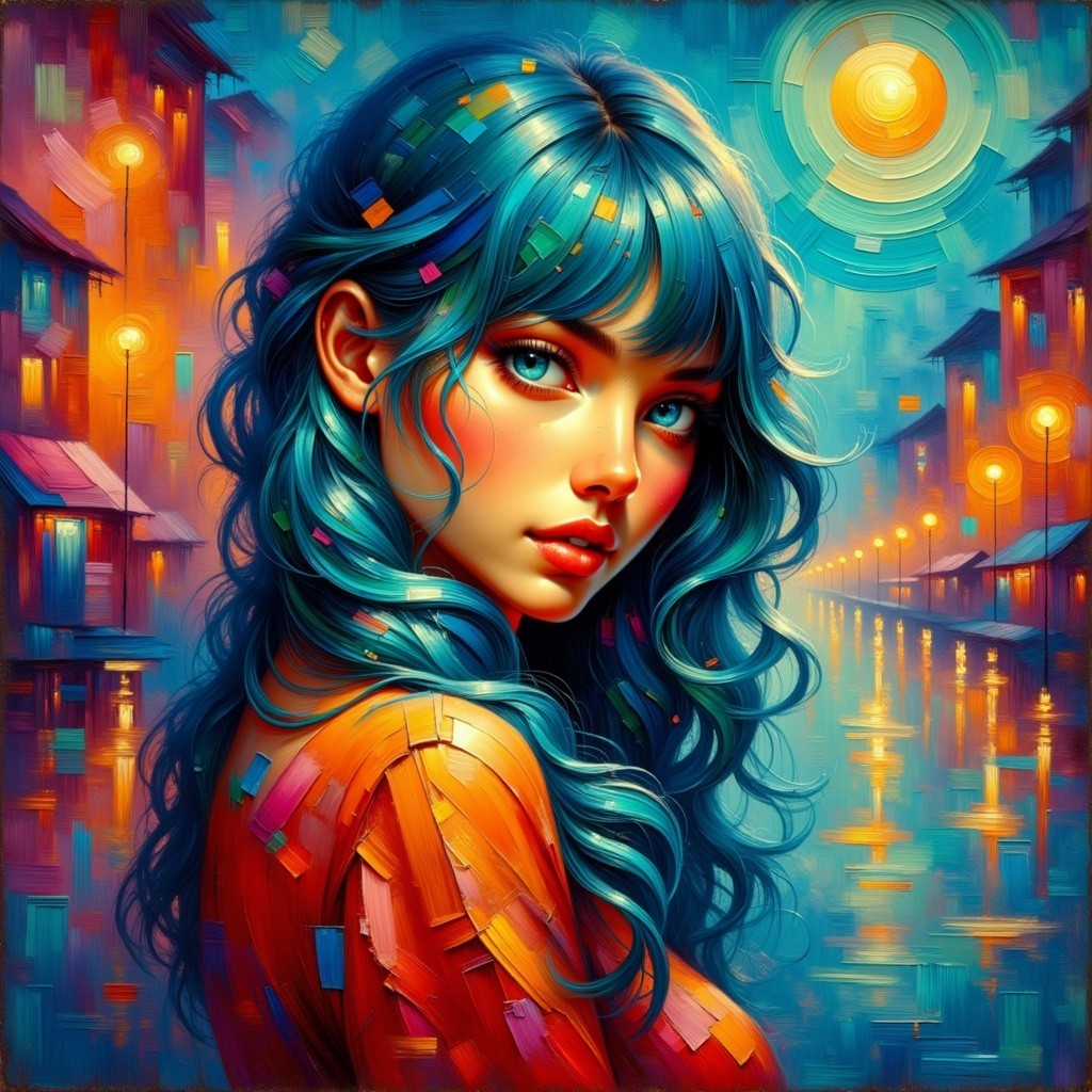 Vibrant Portrait of Woman with Turquoise Hair and Blue Eyes