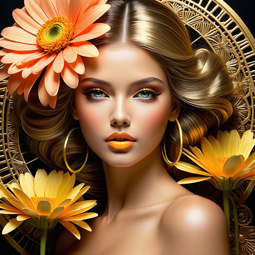Portrait of a Woman with Golden Hair and Flowers